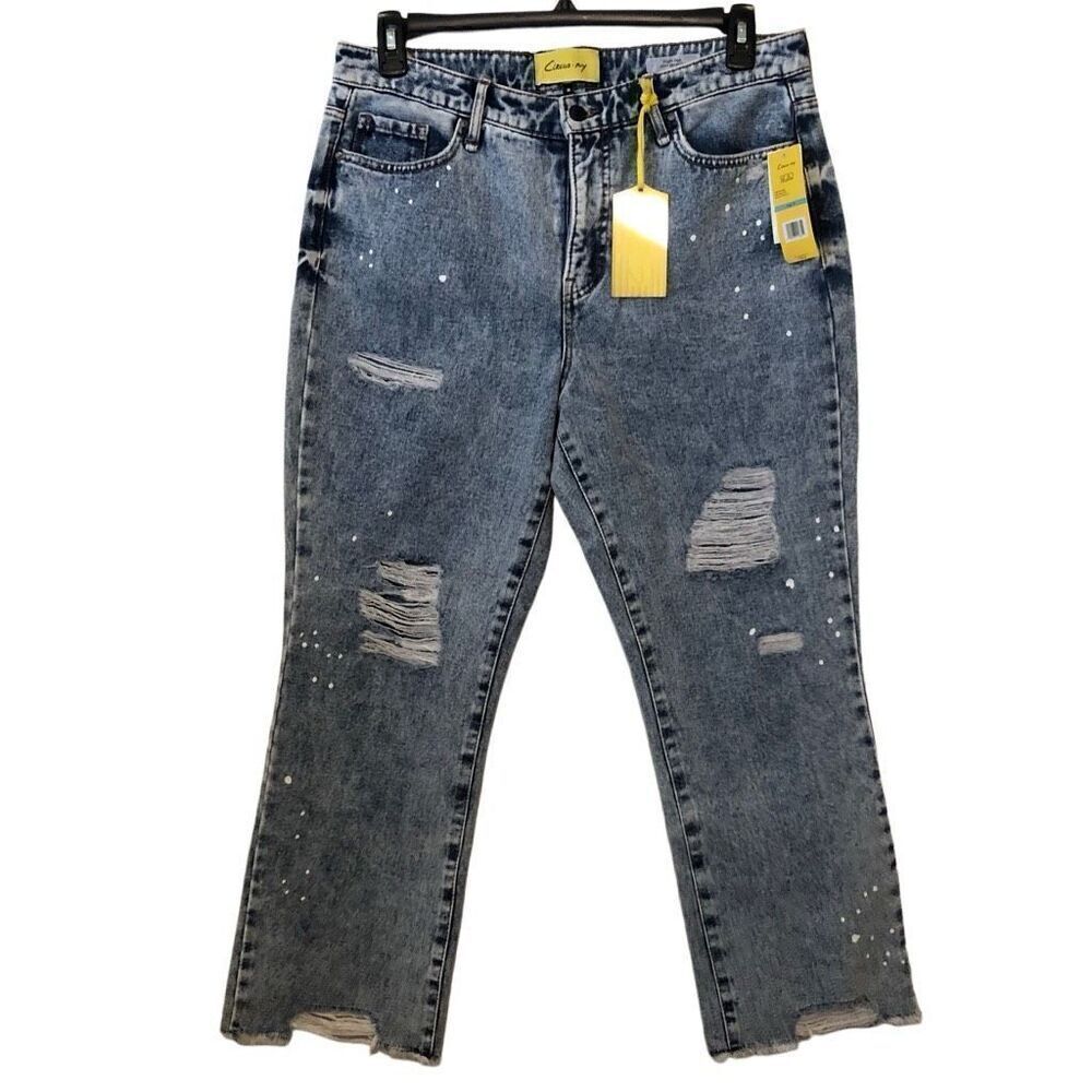 Circus NY Sam Edelman Med Wash Deconstructed High Rise Jeans Sz12 Boho Grunge